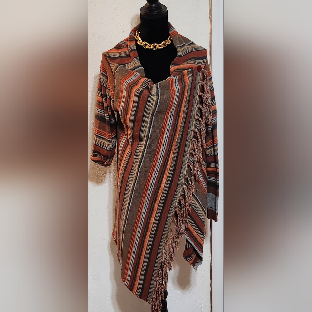 Multi colored Wrap sweater with fringes